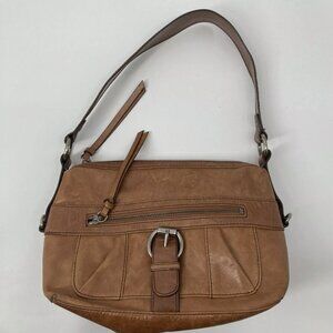 Kenneth Cole Reaction Purse Handbag Bag Tan Brown Small Leather Silver Buckle